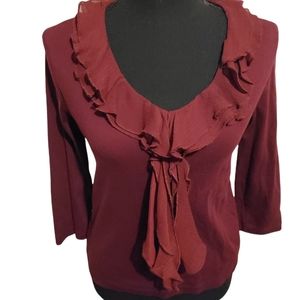 Jones New York Ruffle Top Maroon sz PS